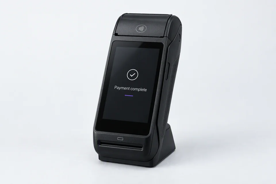 Illustrative payment terminal alongside an example loyalty interaction.